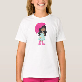 Camiseta Chica afroamericano, lluvias, abrigo, paraguas