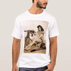 Camiseta Chica Ametralladora Mujer Vintage Retro