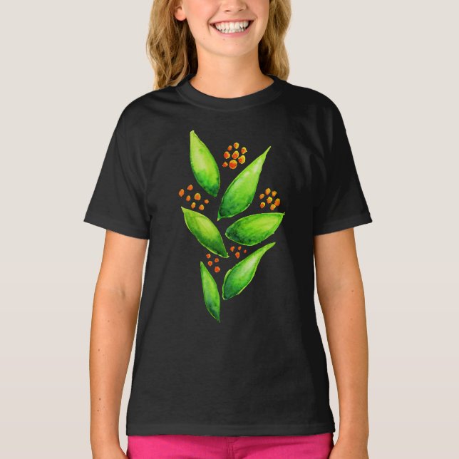Camiseta Chica anaranjado de las bayas de la planta verde (Anverso)