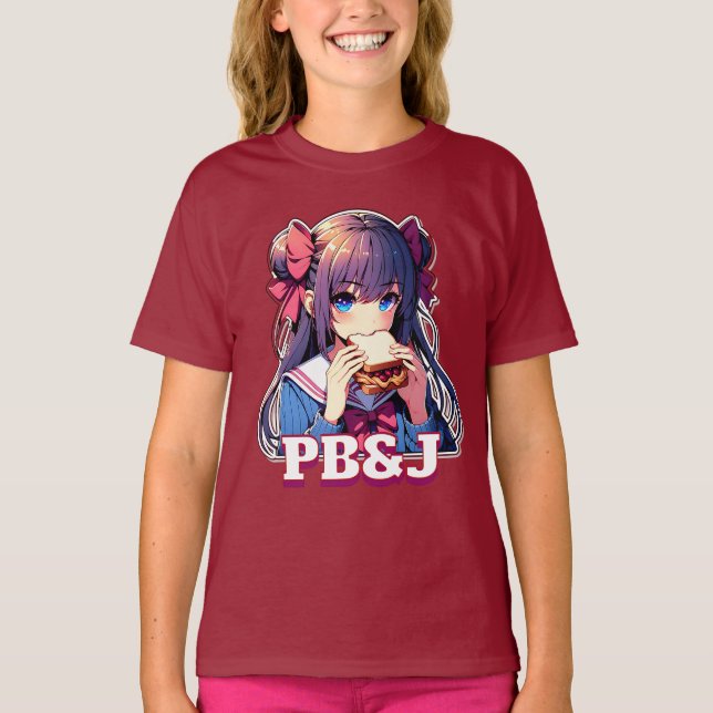 Camiseta Chica animado comiendo un sándwich de PB&J (Anverso)