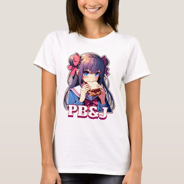 Camiseta Chica animado comiendo un sándwich de PB&J (Anverso)
