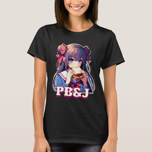 Camiseta Chica animado comiendo un sándwich de PB&J (Anverso)