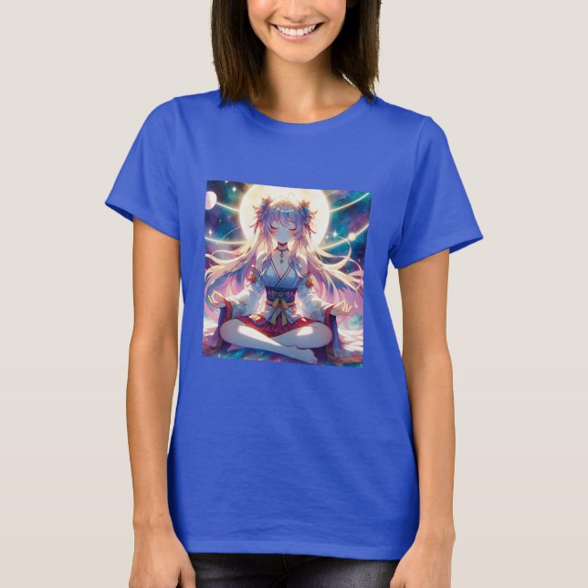 Camiseta Chica animalista meditando espiritualmente (Anverso)