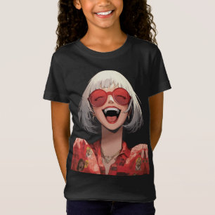 Camiseta Chica Anime Alegre: Cabello Gris, Gafas Rojas, Rob
