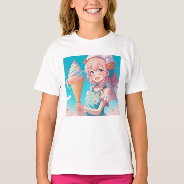 Camiseta Chica anime caprichoso con helado (Anverso)