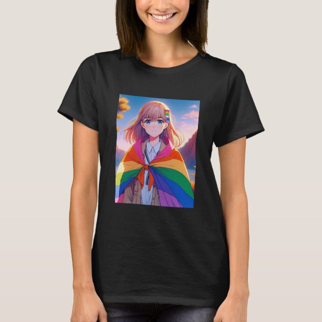 Camiseta Chica Anime con Capa LGBTQIA+ (Anverso)