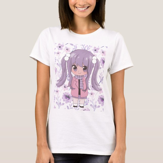 Camiseta chica anime con flores (Anverso)