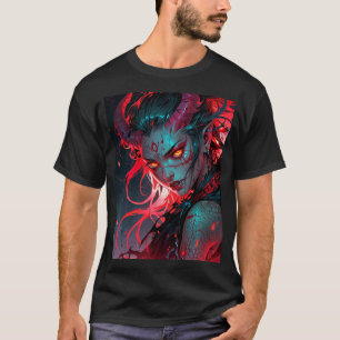 Camiseta Chica Anime de Cuello Rojo