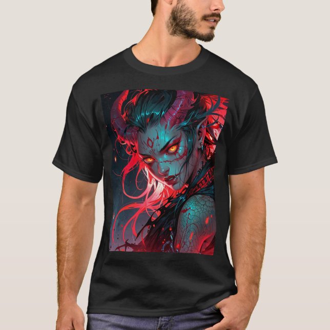 Camiseta Chica Anime de Cuello Rojo (Anverso)