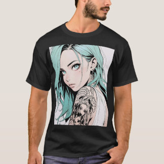 Camiseta Chica Anime del tatuaje del pelo verde