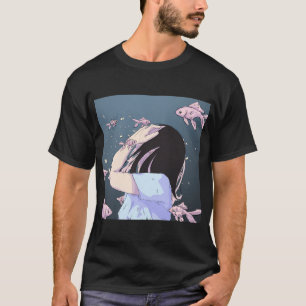 Camiseta Chica Anime en Agua Azul - Pez Flotante Surrealist