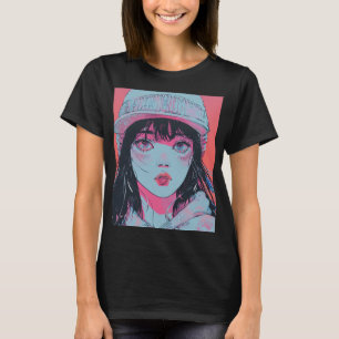 Camiseta Chica Anime Pastel con Arte de Gorro