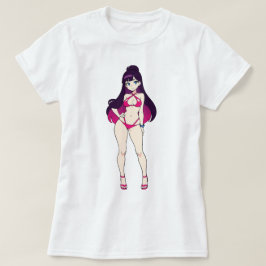 Camiseta Chica Anime Pin-Up en Bikini Rosado con Recortes