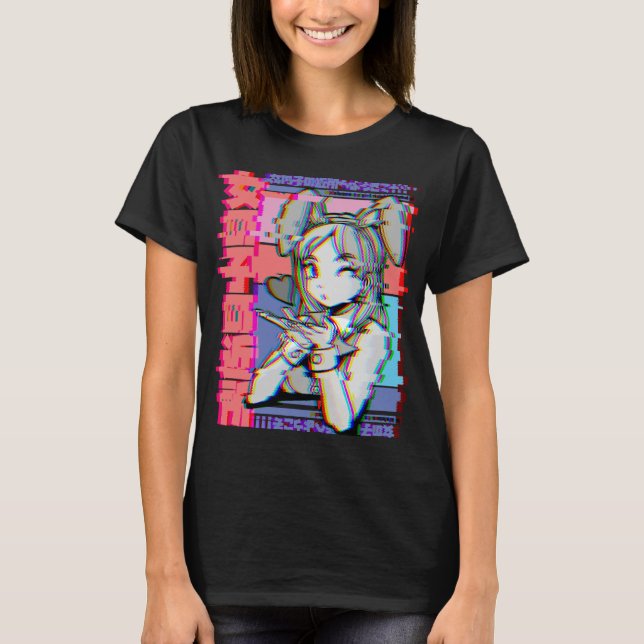 Camiseta Chica anime retro estético japonés de vaporwave (Anverso)