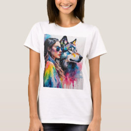 Camiseta Chica arcoiris con lobo