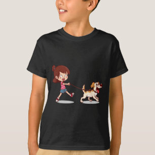 Camiseta Chica arrastrada por perro Diseño divertido unisex
