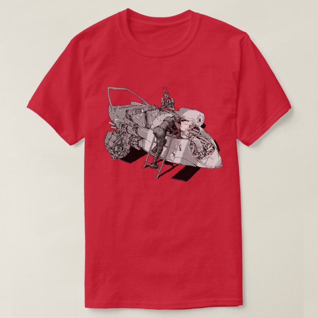 Camiseta Chica arreglando un coche de Moebius (Diseño del anverso)