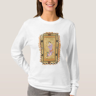 Camiseta Chica asentado que se encrespa el pelo en rizos,