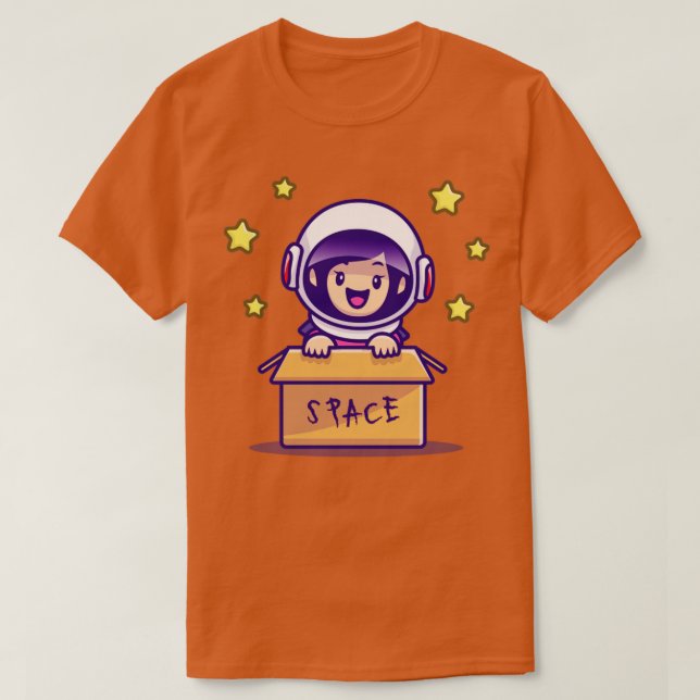 Camiseta Chica Astronauta Cuta En Caja (Diseño del anverso)