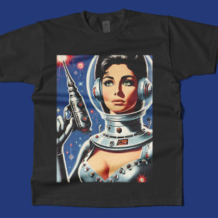 Camiseta Chica astronauta de ciencia ficción vintage