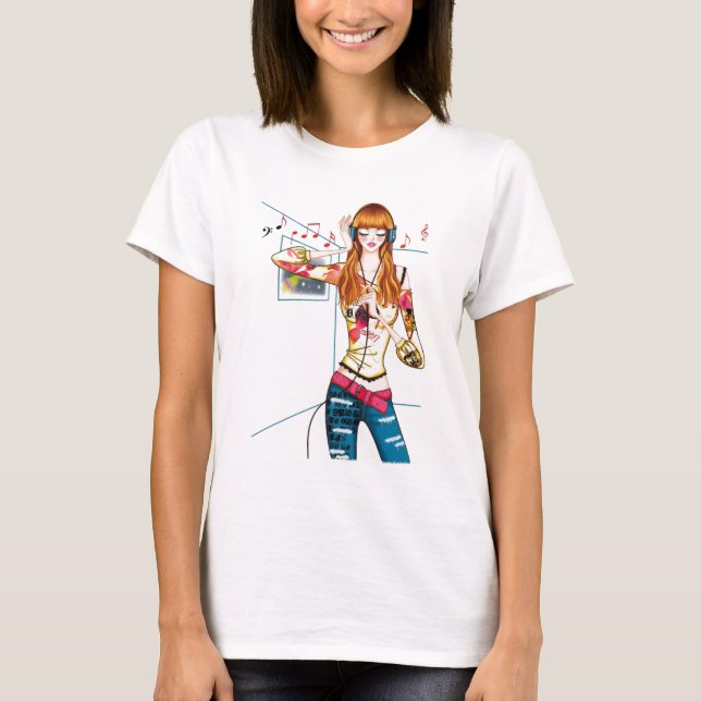 Camiseta Chica atasc con los auriculares (Anverso)