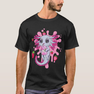 Camiseta Chica Axolotl Fresa Leche Shake Kawaii Japonés