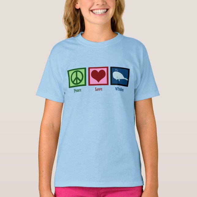 Camiseta Chica azul de ballenas de amor por la paz (Anverso)