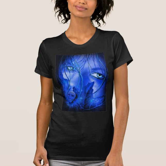 Camiseta Chica AZUL DE MIEDO OCULTO CON SKULL (Anverso)