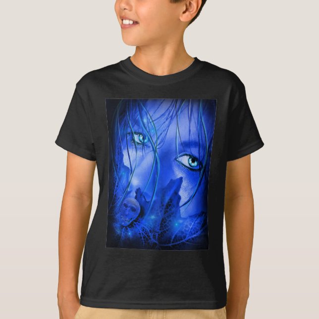Camiseta Chica AZUL DE MIEDO OCULTO CON SKULL (Anverso)