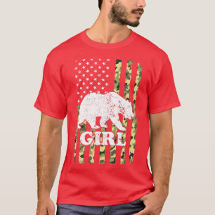 Camiseta Chica Bear Camping Camuflaje de Senderismo USA Ame