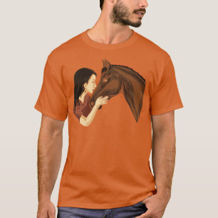 Camiseta Chica besando a un caballo montando a caballo