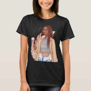 Camiseta Chica Bohemiana Falso Brillo Pelo Rojo Marrón Rosa