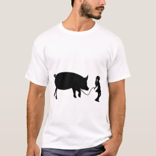 Camiseta Chica caminando su Mascota Pig Divertida Idea de R