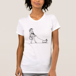 Camiseta Chica caminando un perro, un dibujo de una línea, 