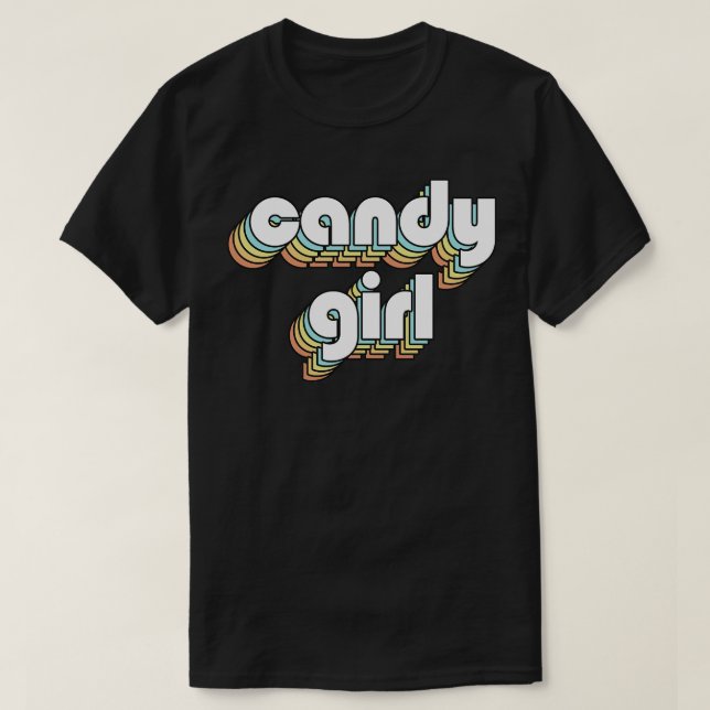 Camiseta Chica Candy Retro Tipografía Arcoiris Estilo Faded (Diseño del anverso)