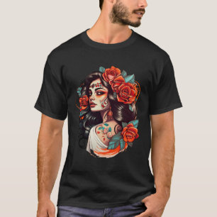 Camiseta Chica Chicano México Flores Bonito de muerte