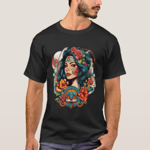 Camiseta Chica Chicano México Flores Bonito de muerte