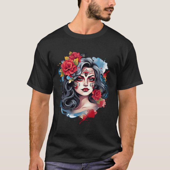 Camiseta Chica Chicano México Flores Bonito de muerte (Anverso)