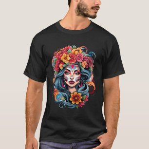 Camiseta Chica Chicano México Flores Bonito de muerte