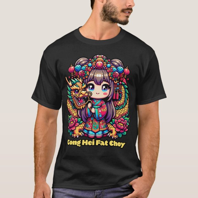 Camiseta Chica chino de Año Nuevo, dragón, flores (Anverso)