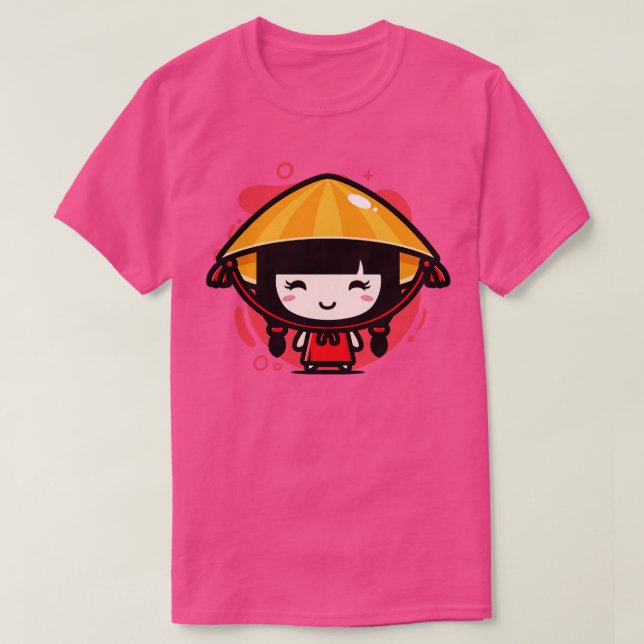 Camiseta Chica chino kawaii en chi de vestimenta tradiciona (Diseño del anverso)
