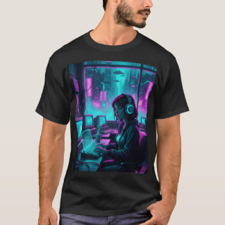 Camiseta Chica Coder Cyberpunk – Arte Hacker Futuro Retro