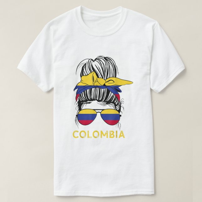 Camiseta Chica colombiano Messy Hair Gafas de sol Colombia  (Diseño del anverso)