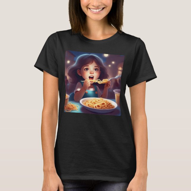 Camiseta Chica comiendo espagueti (Anverso)