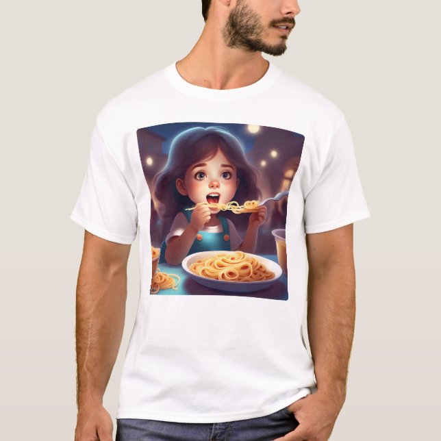 Camiseta Chica comiendo espagueti (Anverso)