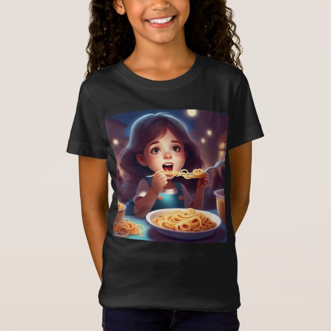 Camiseta Chica comiendo espagueti (Anverso)