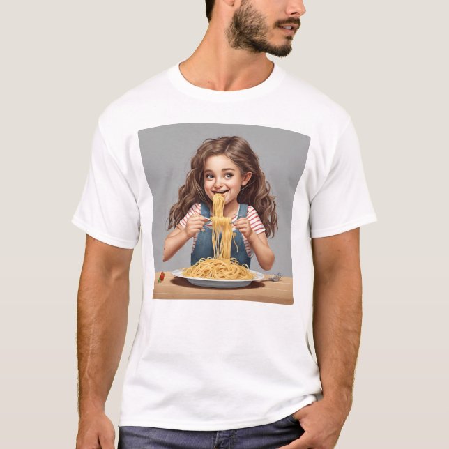 Camiseta Chica comiendo espagueti (Anverso)