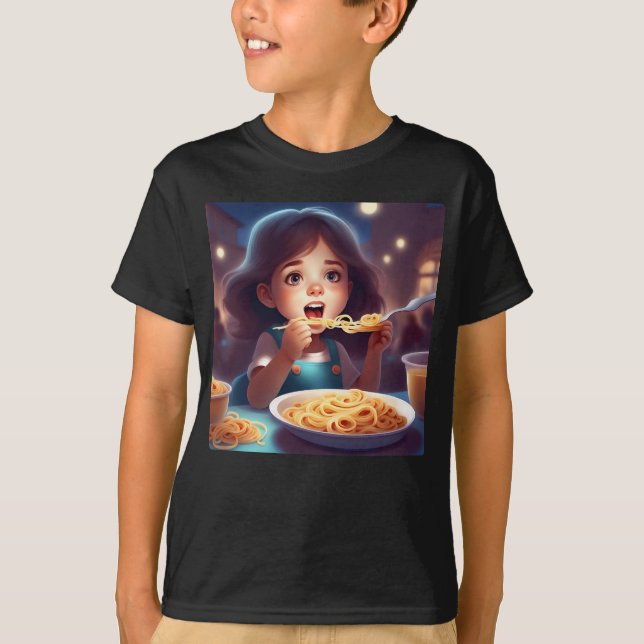 Camiseta Chica comiendo espagueti (Anverso)