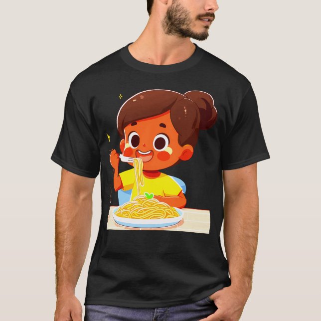 Camiseta Chica comiendo espagueti - 2 (Anverso)
