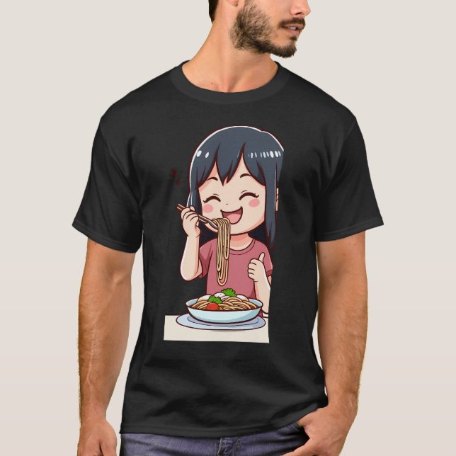 Camiseta Chica comiendo espagueti - 3 (Anverso)